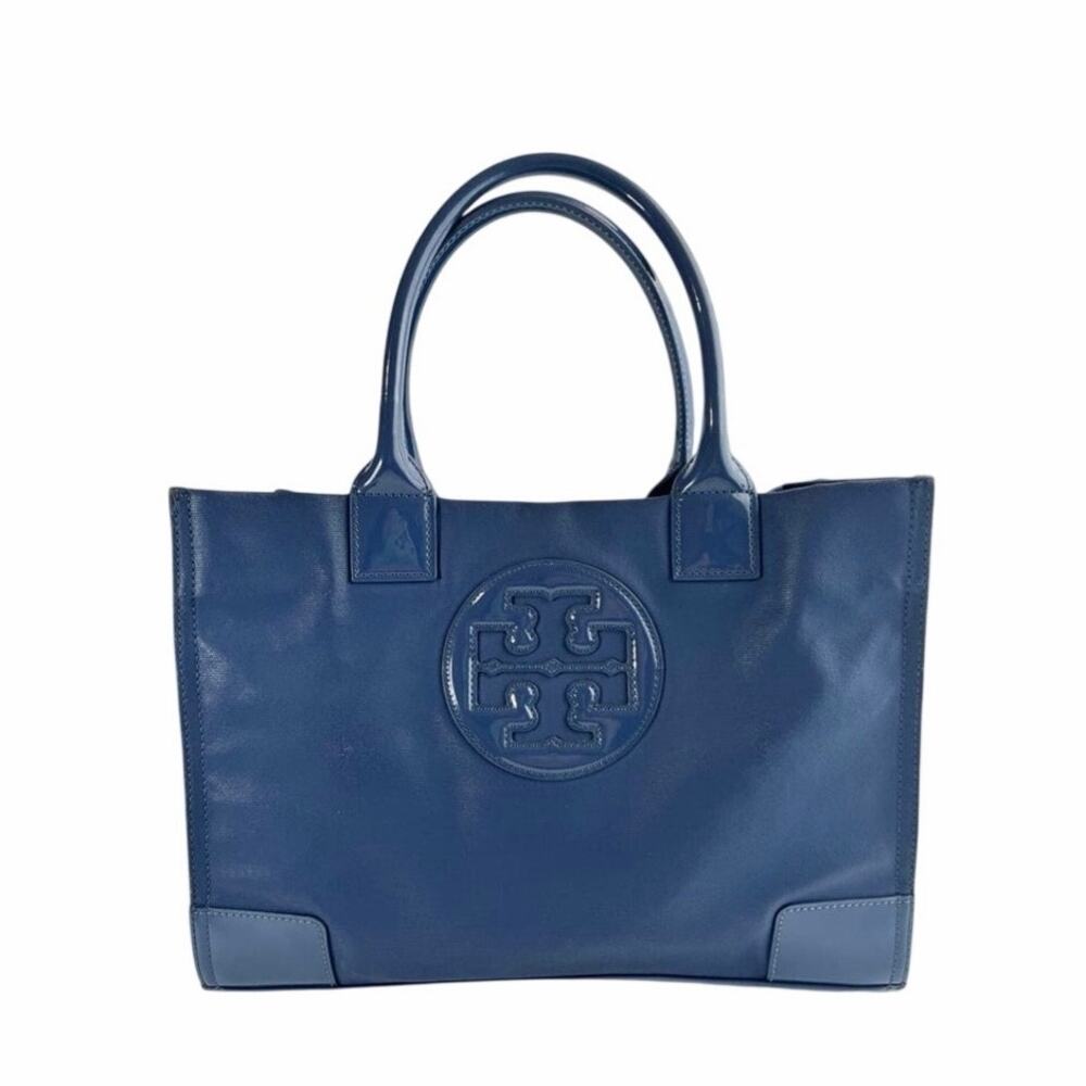 Tory Burch Ella Patent Leather Small Nylon Tote Blue